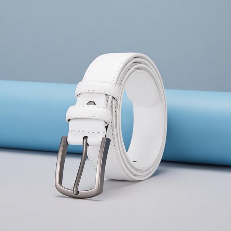 Off White Belt - حزام رسمي للرجال، أبيض سادة، أنيق