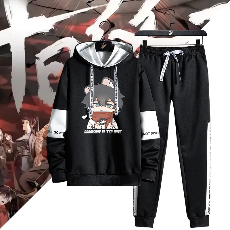 Streetwear Brand Collaborations - طقم هودي وبنطلون رجالي بتصميم أنمي