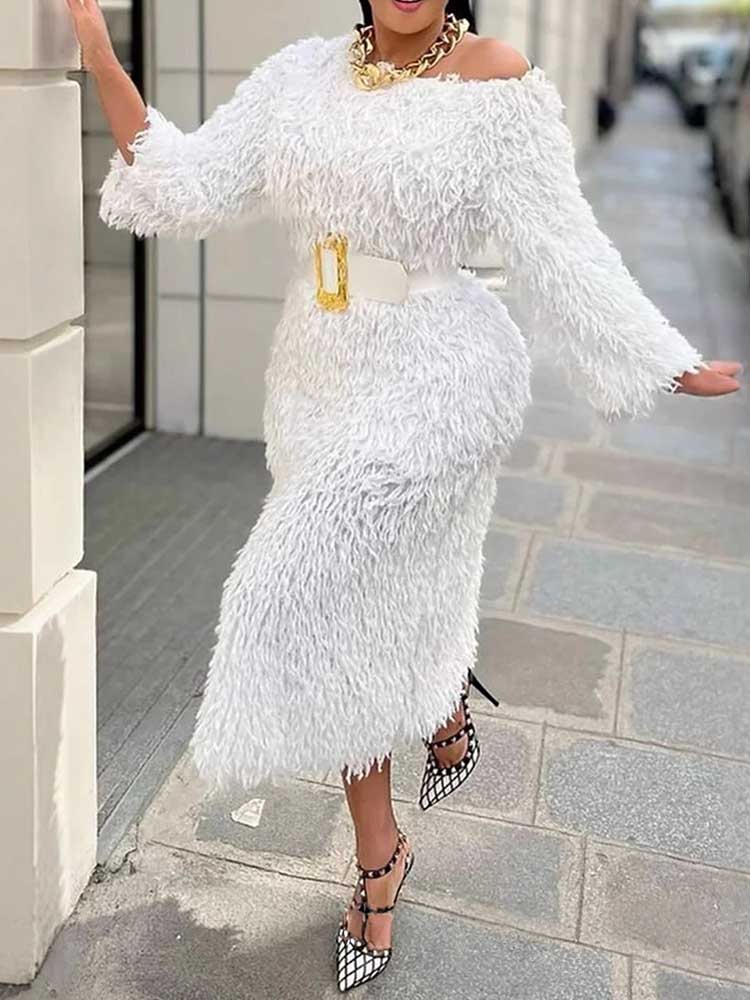 فستان سهرة شتوي للنساء بأكمام  - مراجعة Off White Belt وسعره